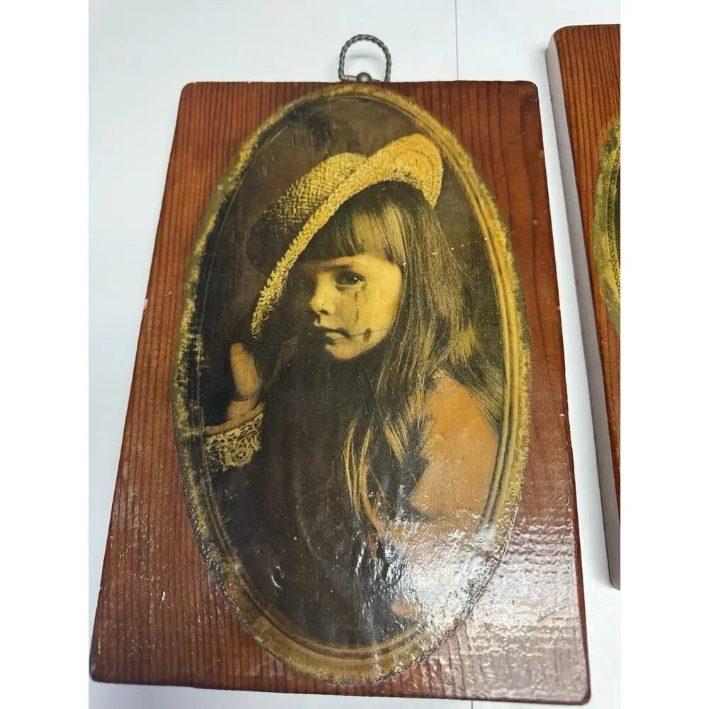 Vintage Victorian Portrait Wall Art Set 2‎ Wood Frame Girl Cottagecore Decor